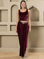 Joban Fashion Women Wine Velvet Hand Embellishment Stitched Dress - Distacart