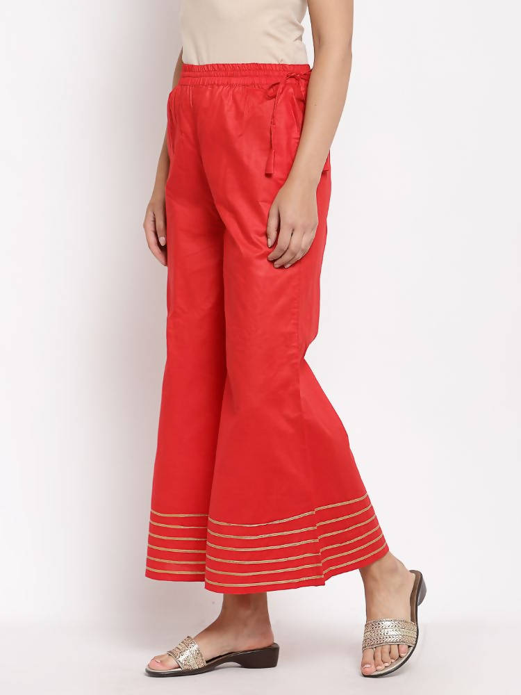 Myshka Women's Red Cotton Solid Casual Palazzo