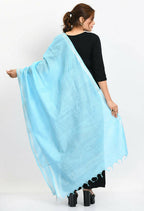 Mominos Fashion Moeza Women's Linen Cotton Silver Border Sky Blue Dupatta - Distacart
