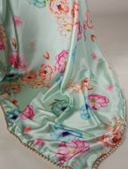 Vastranavya Pista Satin Silk Floral Printed with Pearl Lace Saree with Unstitched Blouse - Distacart