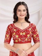 Maroon Vichitra Silk Bandhani Printed, Embroidery Work Saree - Ditya