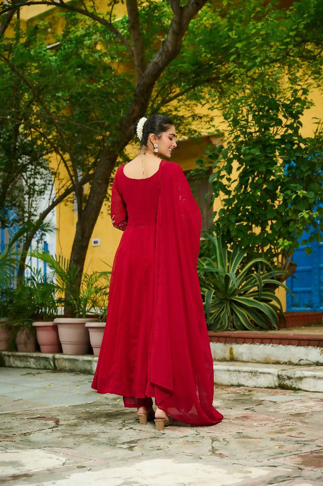 Joban Fashion Maroon Readymade Kurta Set With Sequence embroidery Work - Distacart