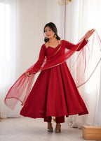 Lehenga Mart Designer Anarkali Suit With Kurta, Pant, Dupatta For Women-Maroon - Distacart