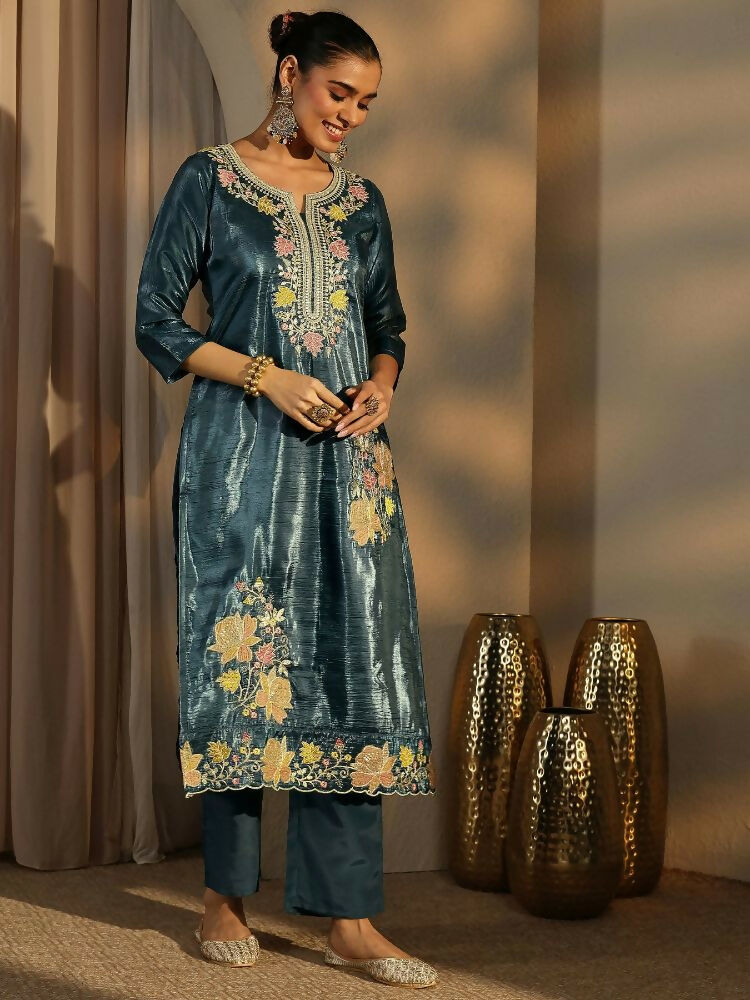 Teeya Creation Teal Color Barsana Silk Pakistani Style Salwar Suit