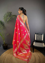 Joban Fashion Banarasi Pink Woven Soft Silk Saree - Distacart