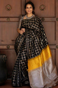 DEIANA'S Beautiful Designer Golden zari Soft Lichi Silk Saree - Black