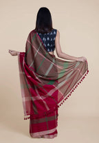 Suta Women Maroon Green Pure Handloom Cotton Saree - Distacart