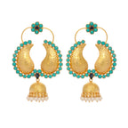 Nuyug 22K Gold Plated Turquoise Stone Studded Contemporary Mini Jhumki Dangler Earrings - Distacart