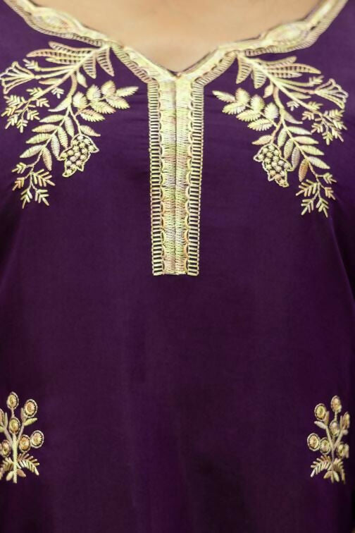 The52 Wine Women's Beautiful Viscose Chanderi Fabric Thread Work Straight Kurta Pant and Dupatta Set - Distacart