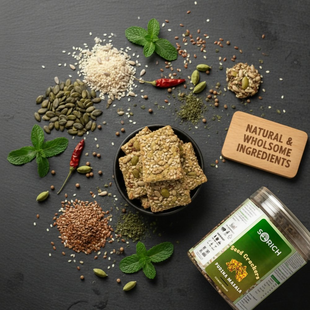 Sorich Organics Pudina Seeds Cracker – Crispy & Healthy Snack with Pudina Masala Twist - Distacart