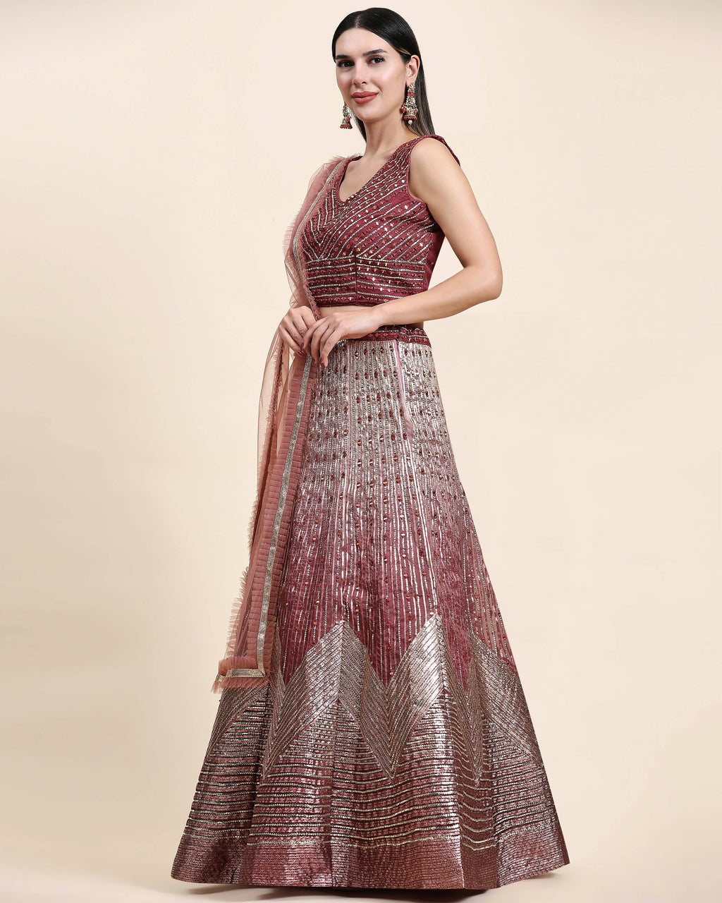 Maroon Organza Mirror With Coding Work Lehenga Choli with Dupatta - Tanya