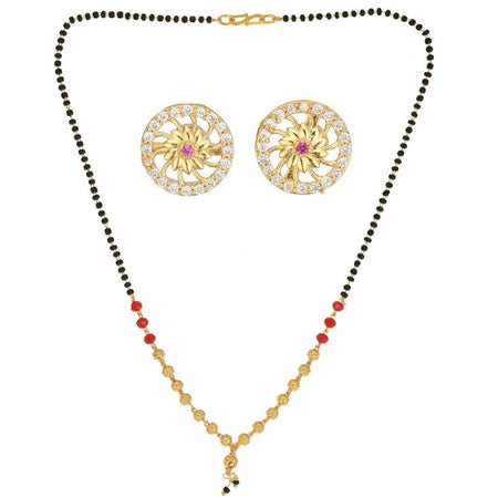 AanyaCentric Gold-Polished Short Mangalsutra Set with Earrings
