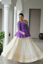 Teeya Creation Purple And White Colour Cotton Printed Navratri Lehenga Choli