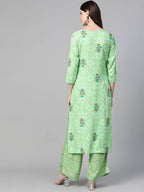 Yufta Women Green & Beige Printed Kurta palazzo Set
