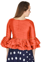 Aastha Fashion Women's Orange Art Silk Bell Sleeves attire with Poly Cotton Lining Blouse
