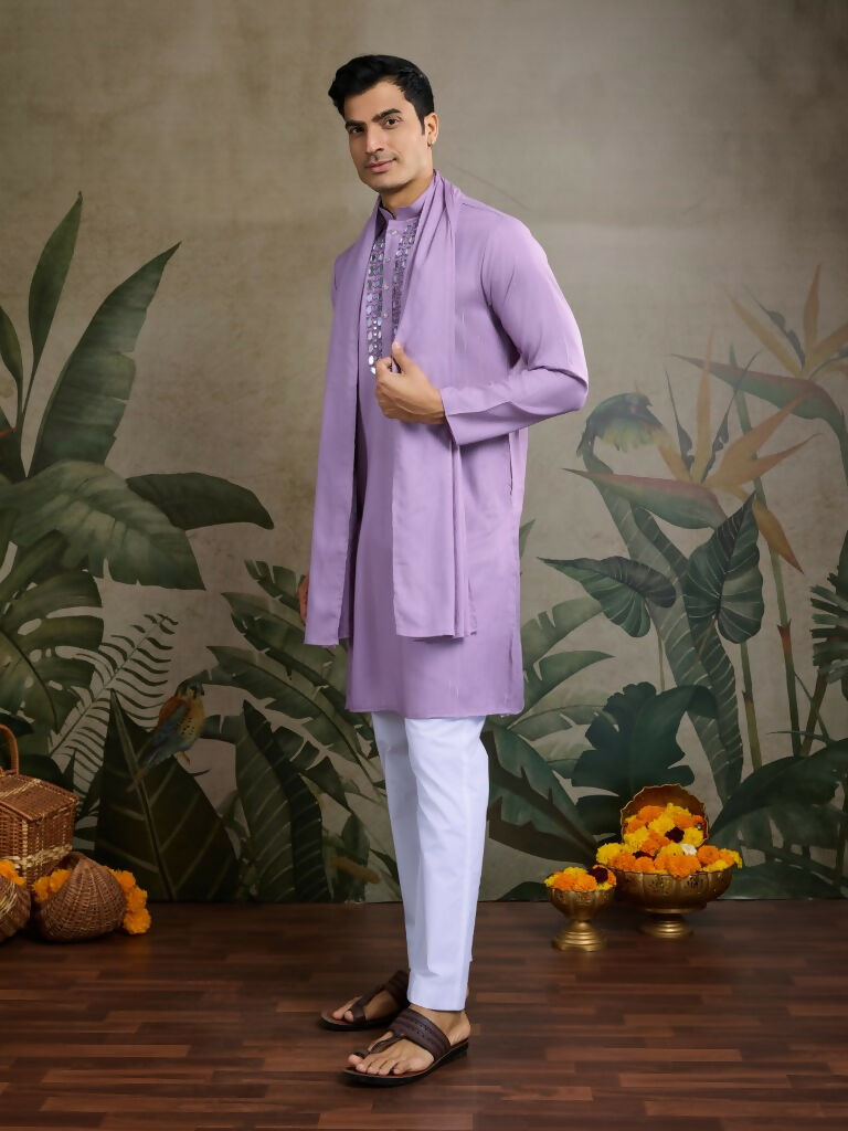 Vastranavya Dusty Pink Exclusive Viscose Rayon Festival Wear Real Mirror Work Kurta with Dupatta