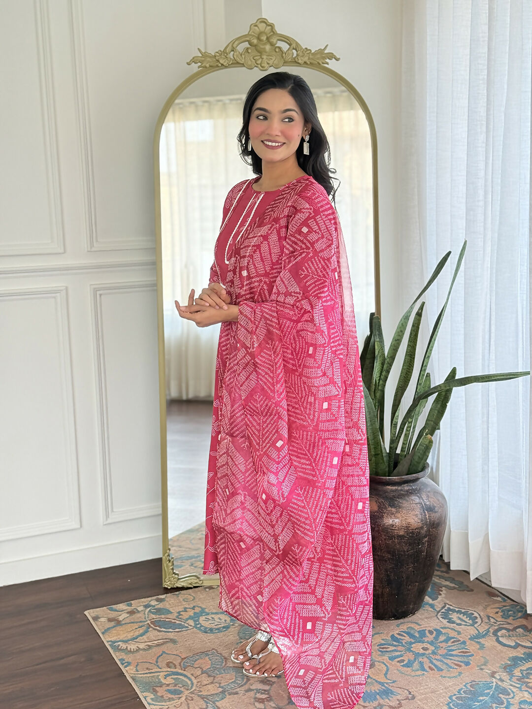 The52 Women's Beautiful Rayon Fabric Printed Work Flared Kurta Pant and Dupatta Set - Distacart