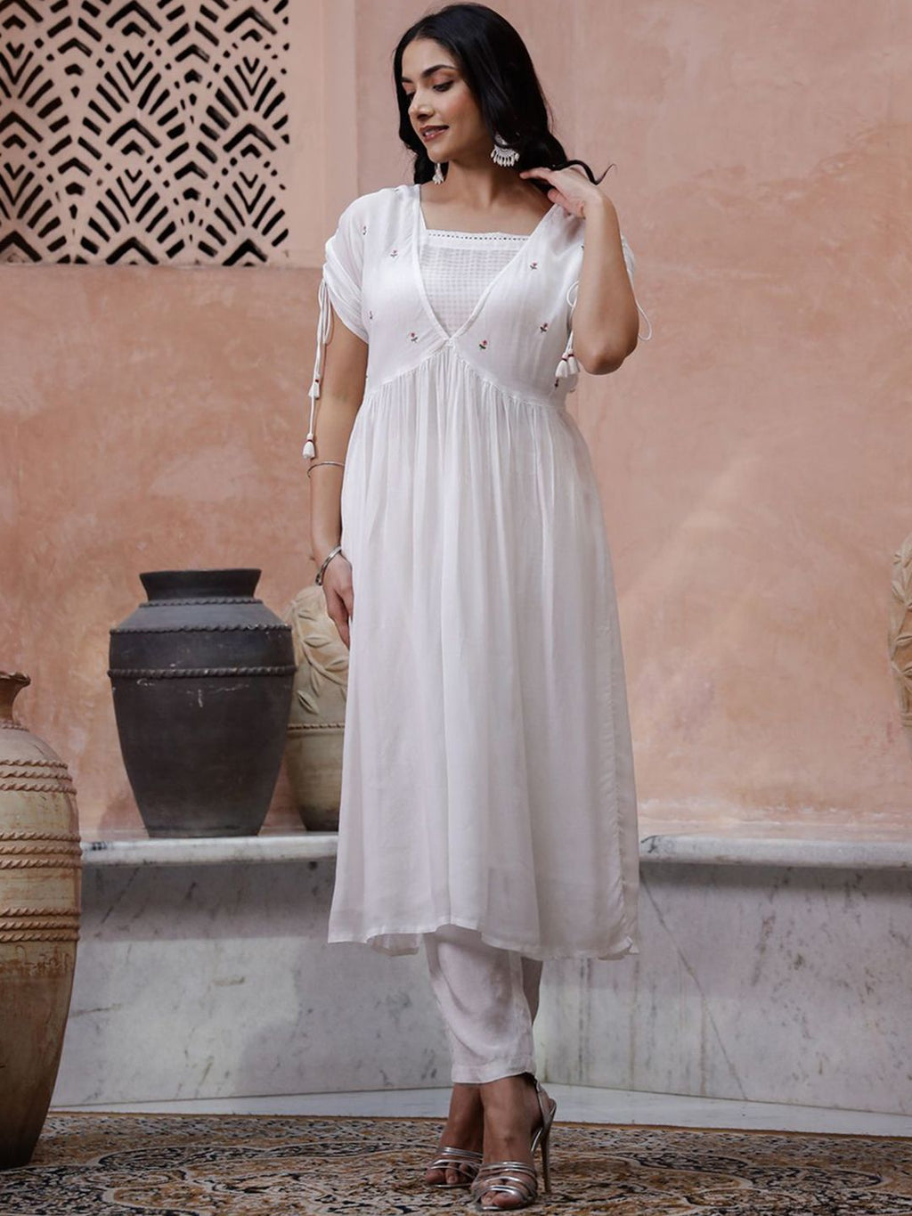 Sangria Floral Embroidered Thread Work Kurta with Trouser