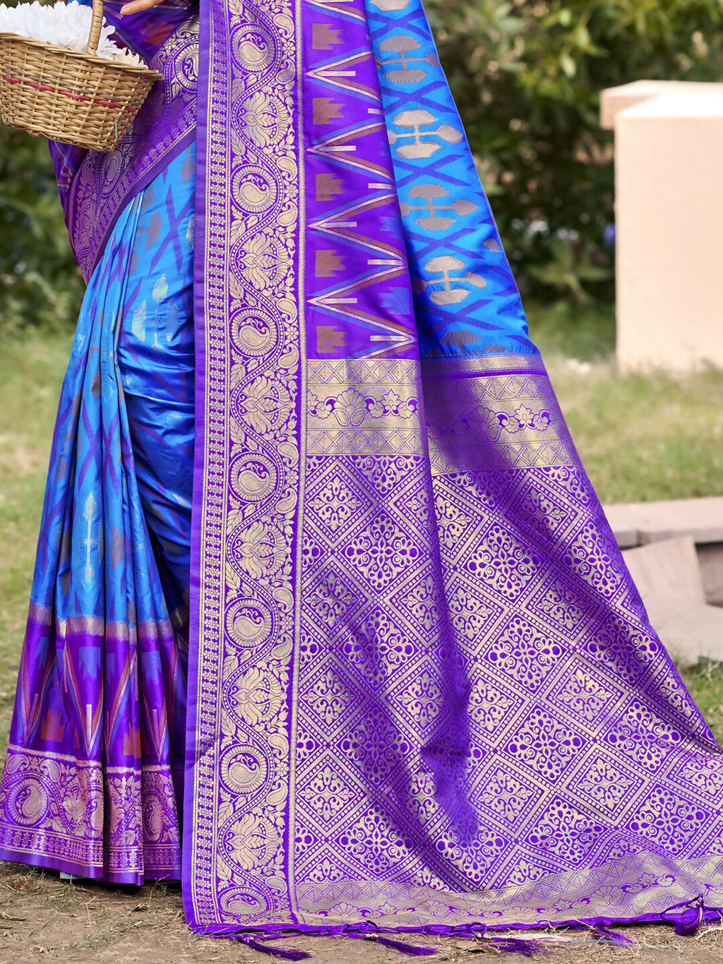Shree Shyam Fashion Sky Blue Pochampally Silk Saree - Distacart