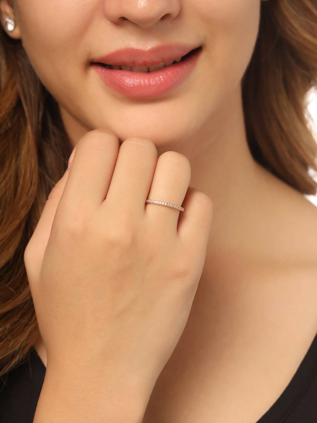 NVR Women's Gold-Polished Stylish Ring With Ad Stones