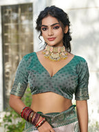Shree Shyam Fashion Cream With Dark Green Silk Blend Saree - Distacart