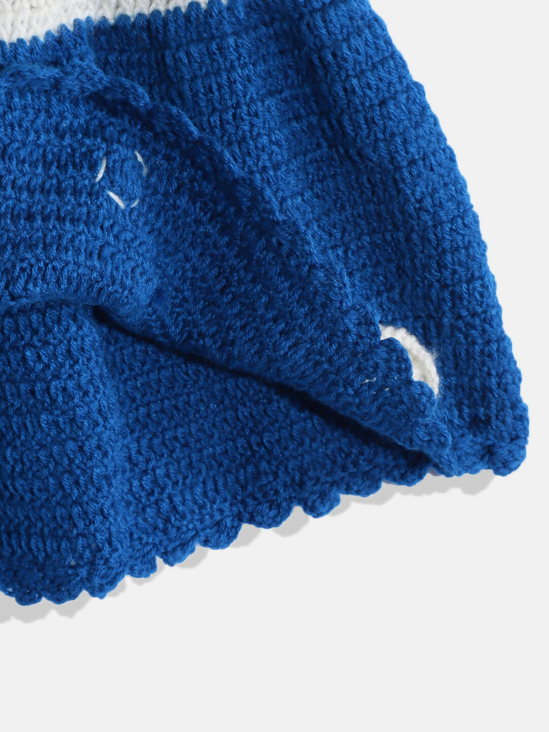 Chutput Kids Woollen Hand Knitted Short Sleeves Pola dot Detail Dress For Baby Girls With Cap - Blue