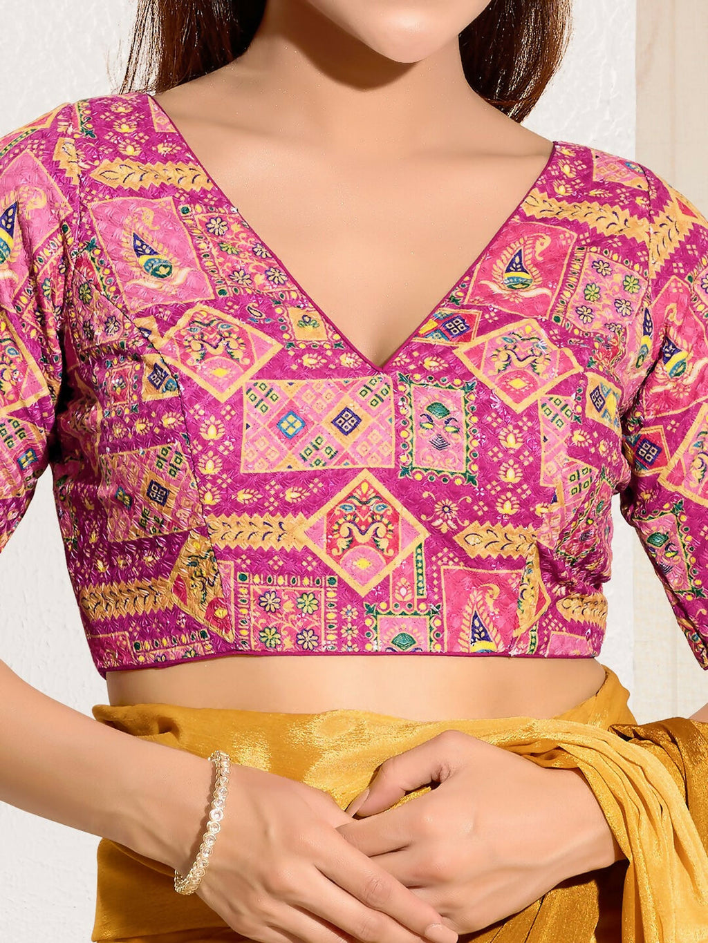 Joban Fashion Pink Viscose Rayon Padded Blouse With V Neck Elbow Sleeves - Distacart