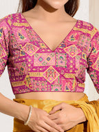 Joban Fashion Pink Viscose Rayon Padded Blouse With V Neck Elbow Sleeves - Distacart