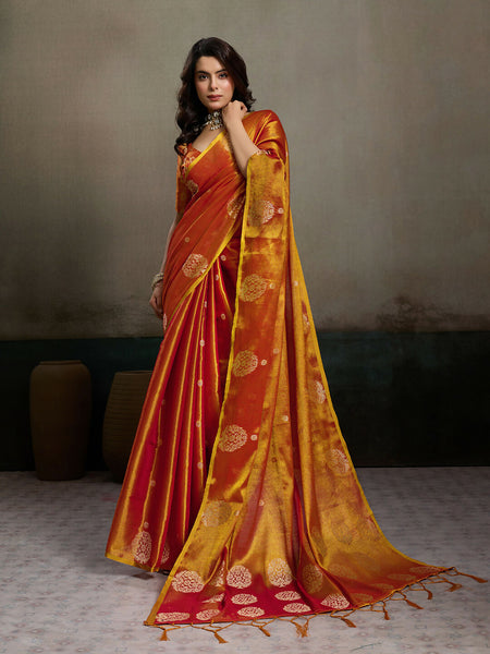 Shree Shyam Fashion Orange Tissue Silk Saree