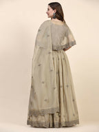 Green Silk Embroidered Poncho Pattern Top & Lehenga with Dupatta - Tanya