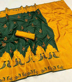 DEIANA'S Beautiful Designer Golden zari Soft Lichi Silk Saree - Green