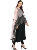 Ahalyaa Women's Beautiful Black Crepe Printed Kurta with Attached Dupatta - Distacart