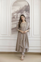 The52 Chiku Women's Beautiful Vichitra Silk Fabric Embroidered Work Flared Anarkali Pant and Dupatta Set - Distacart