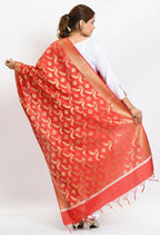 Mominos Fashion Moeza Women's Banarsi Silk Floral Woven Design Red Dupatta - Distacart