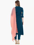 Janasya Flower Golden Foil Kurta Set with Dipped Hemline - Distacart