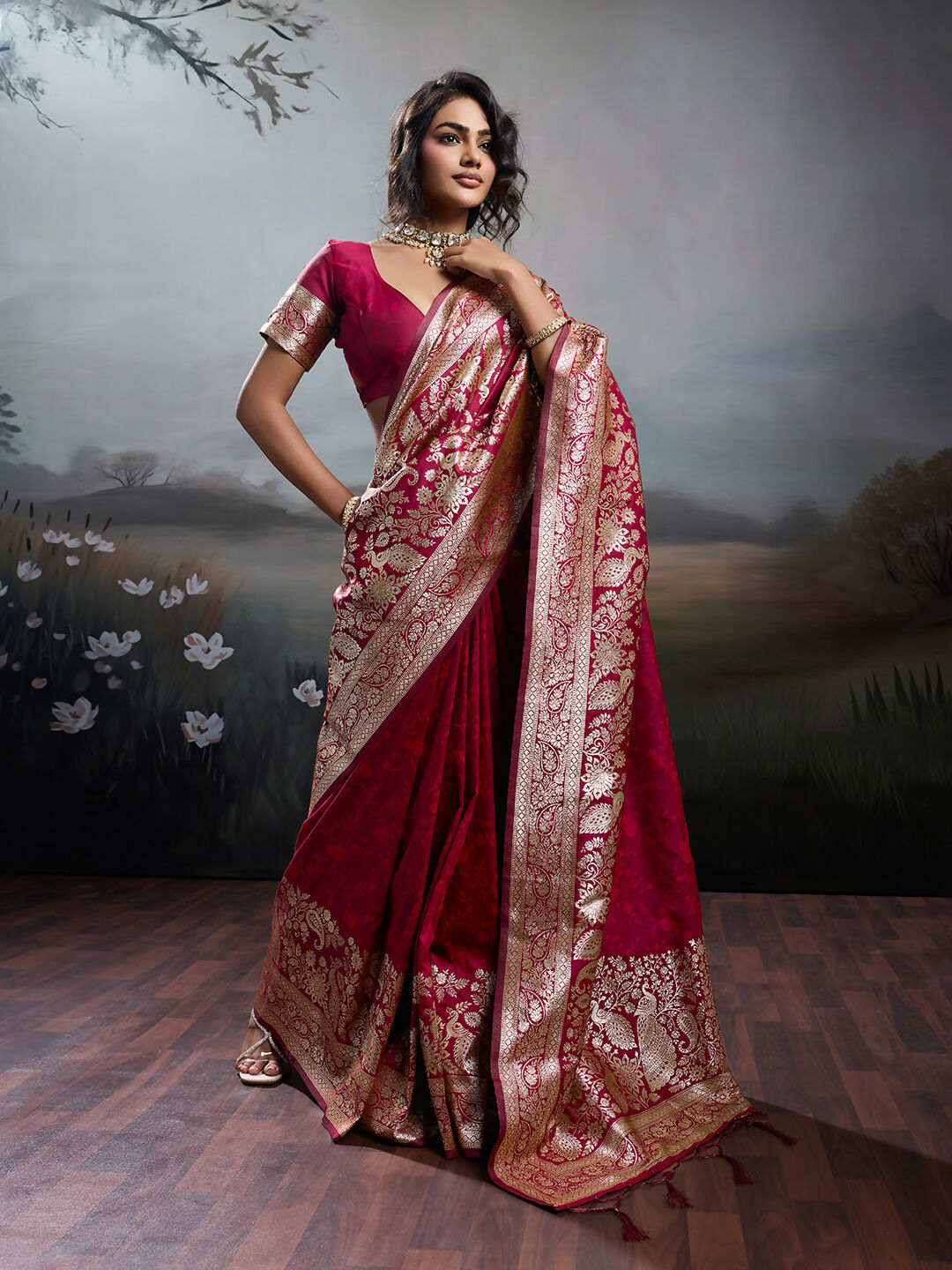 Shree Shyam Fashion Maroon Silk Blend Saree - Distacart