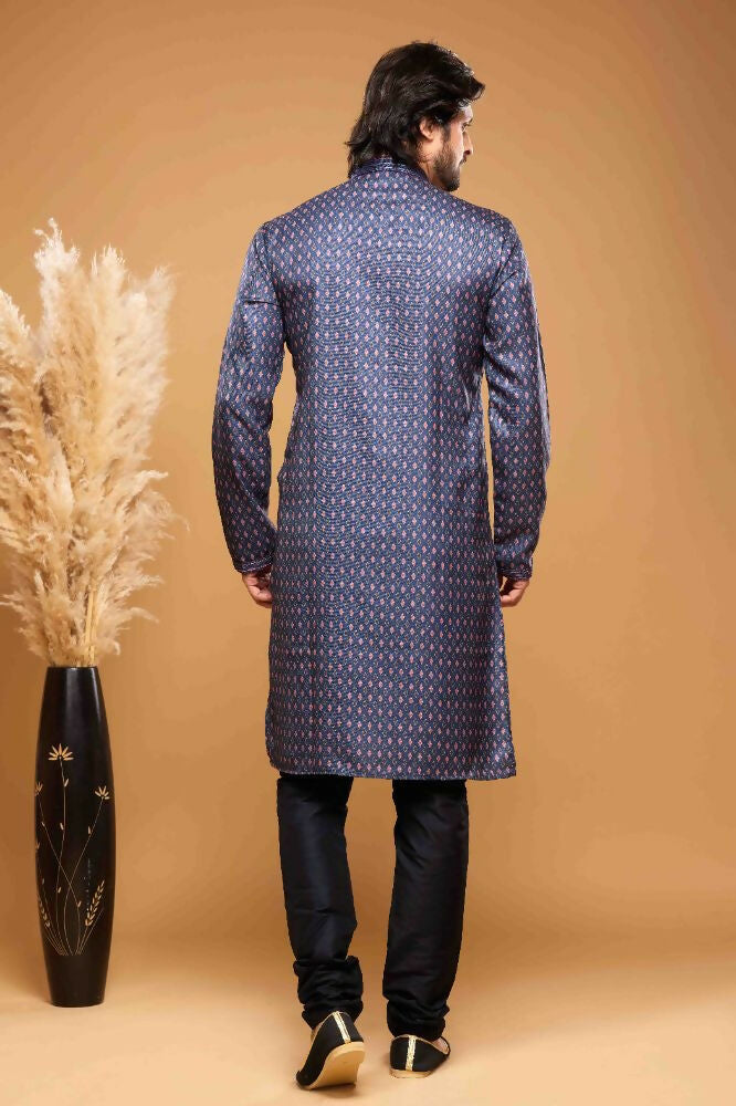 Raivat Ethnic Art Silk Digital Print Pintux Work Kurta Pajama In Blue Colour