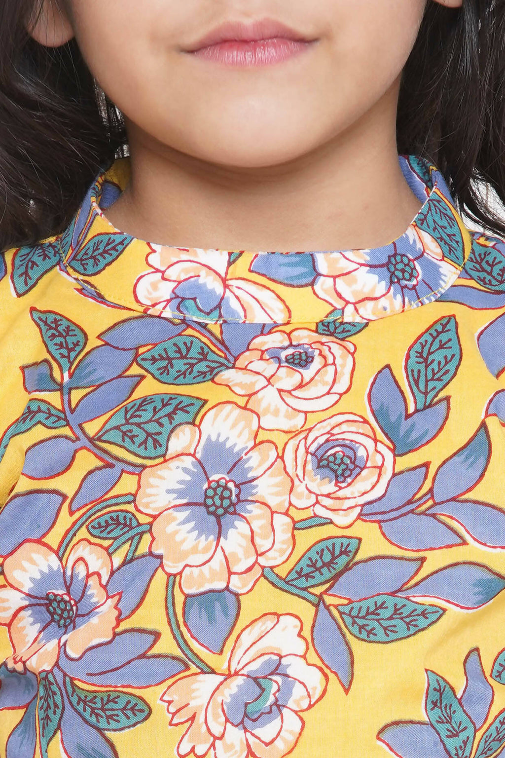 Little Bansi Floral Print Ready To Wear Saree And Floral Blouse - Yellow