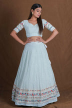 Skyblue Georgette Multicolor Thread Embroidery Work Lehenga Choli - Jihu Culture