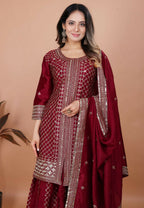 Teeya Creation Maroon Color Chinon Silk Embroidery Work Palazzo Set - Distacart