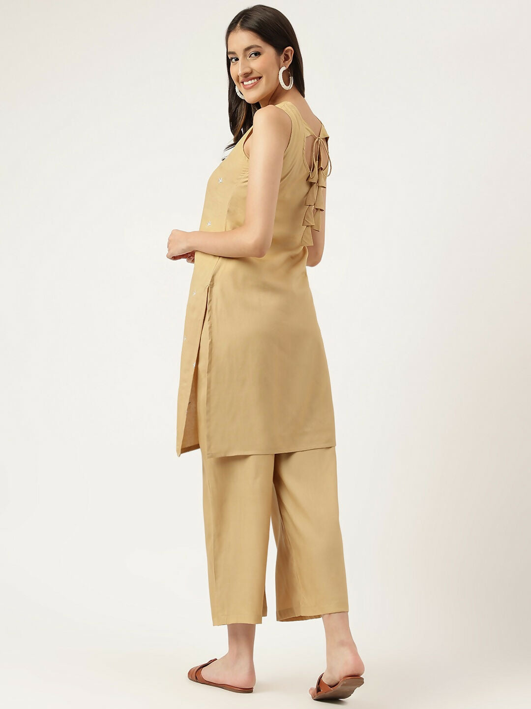 Joban Fashion Beige Rayon and Embroidered Work Straight Kurta Bottom Set