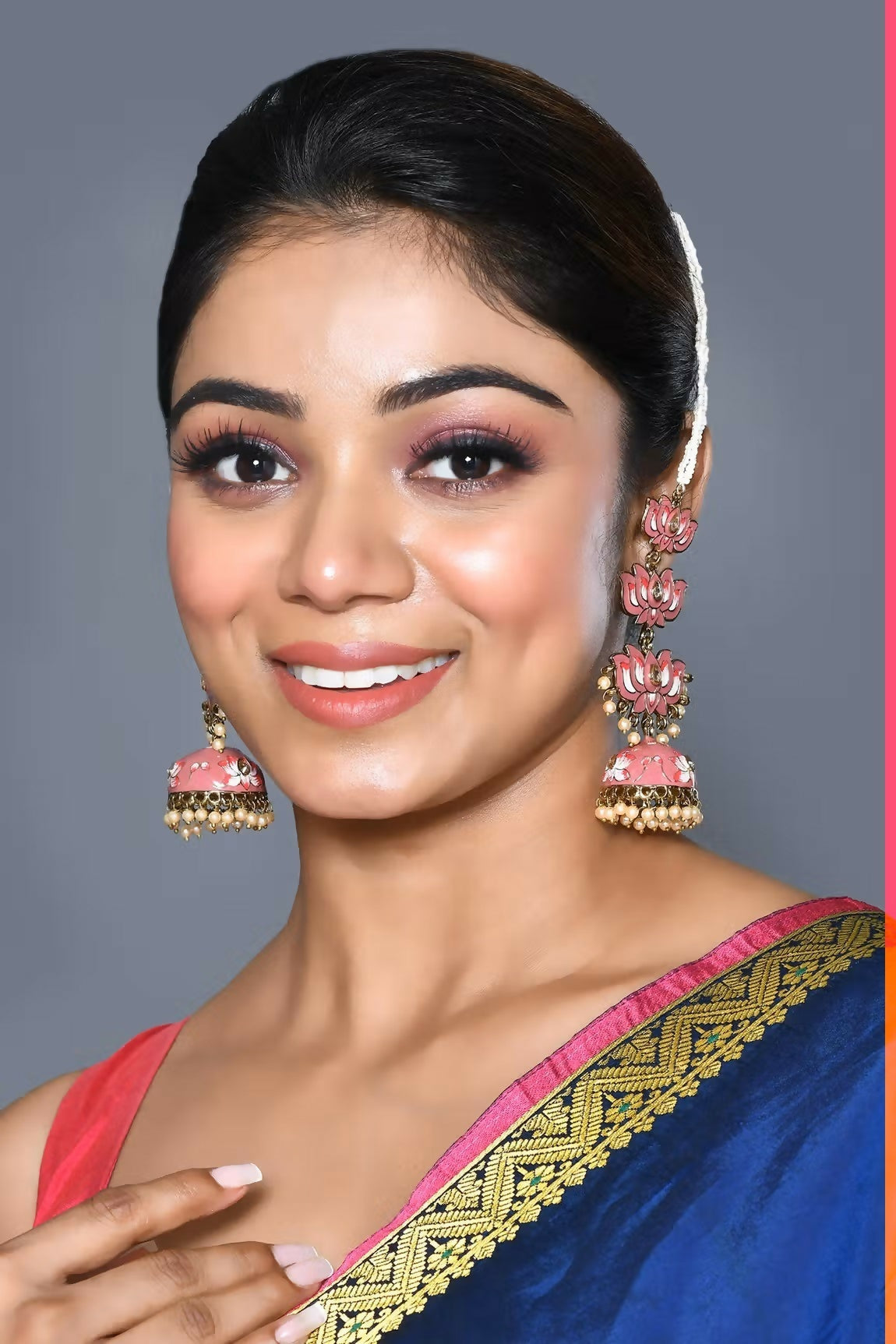 Joban Fashion Women Kundan Pearl Mina Golden White Pink Earrings - Distacart