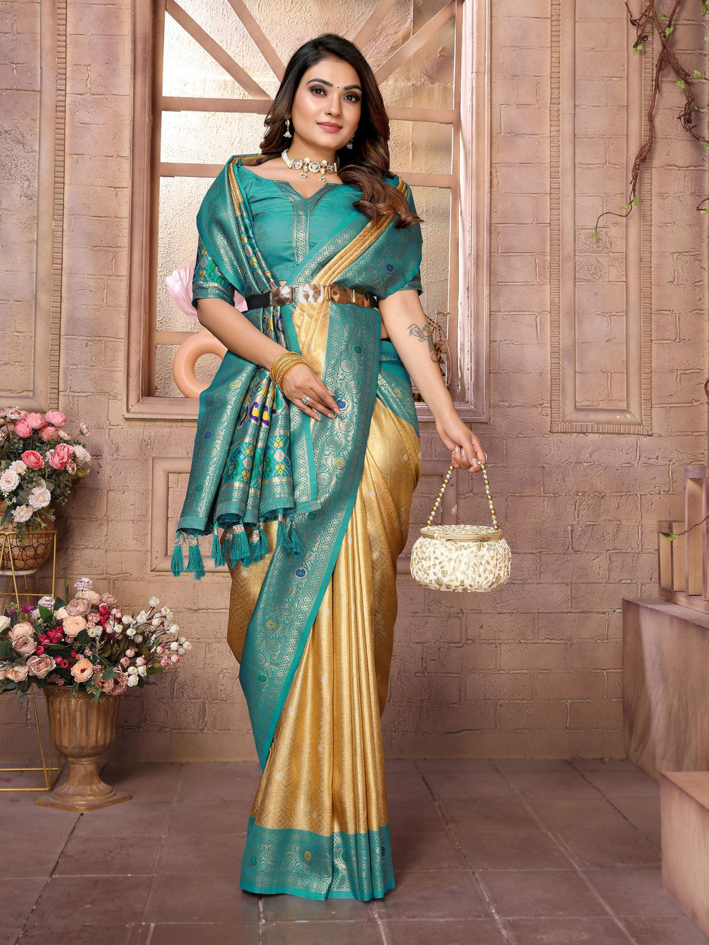 Aastha Fashion Gold Banarasi Tissue Silk Weaving Saree - Distacart