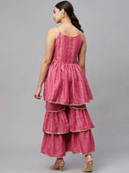 Myshka Pink Printed Sleeveless V Kurti Sharara Set - Distacart