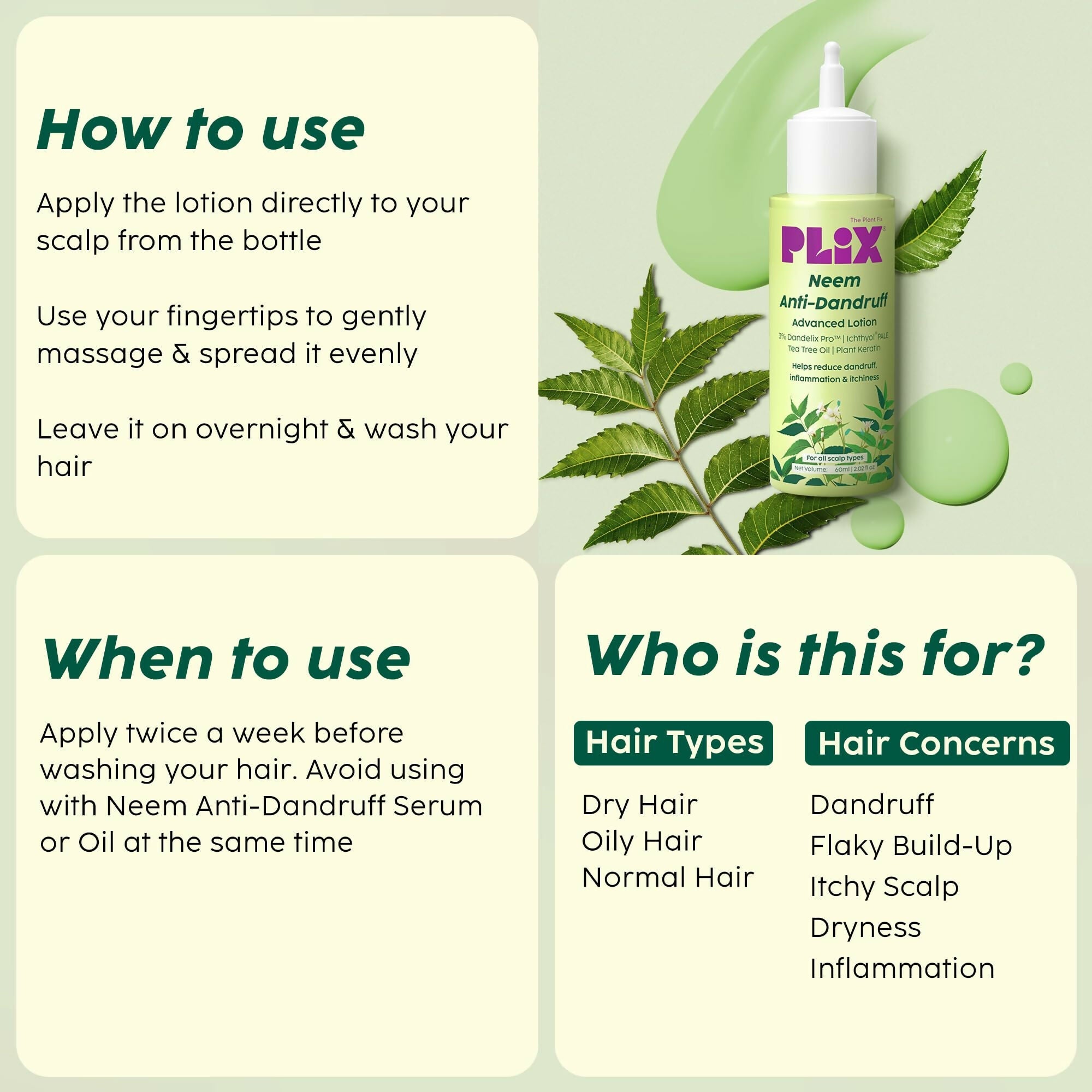 PLIX The Plant Fix Neem Anti-Dandruff Advanced Lotion Reduce Dandruff, Itching & Irritation