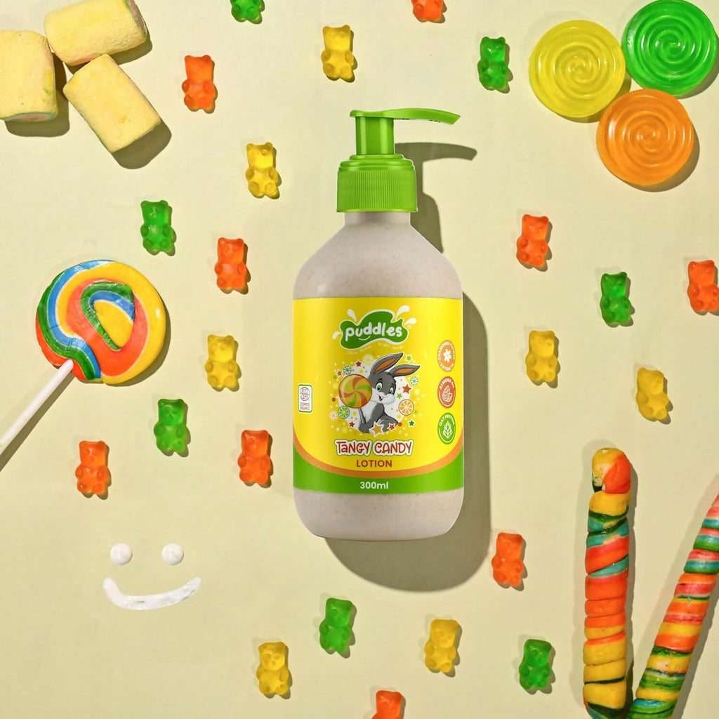 Puddles Organic Tangy Candy Lotion For Kids with Almond Oil, Kokum Butter & Natural Fruit Extracts for Happy Skin & Soften Dry Skin