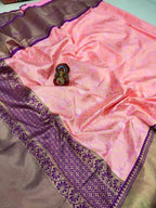 DEIANA'S Beautiful Designer Golden zari Soft Lichi Silk Saree - Pink