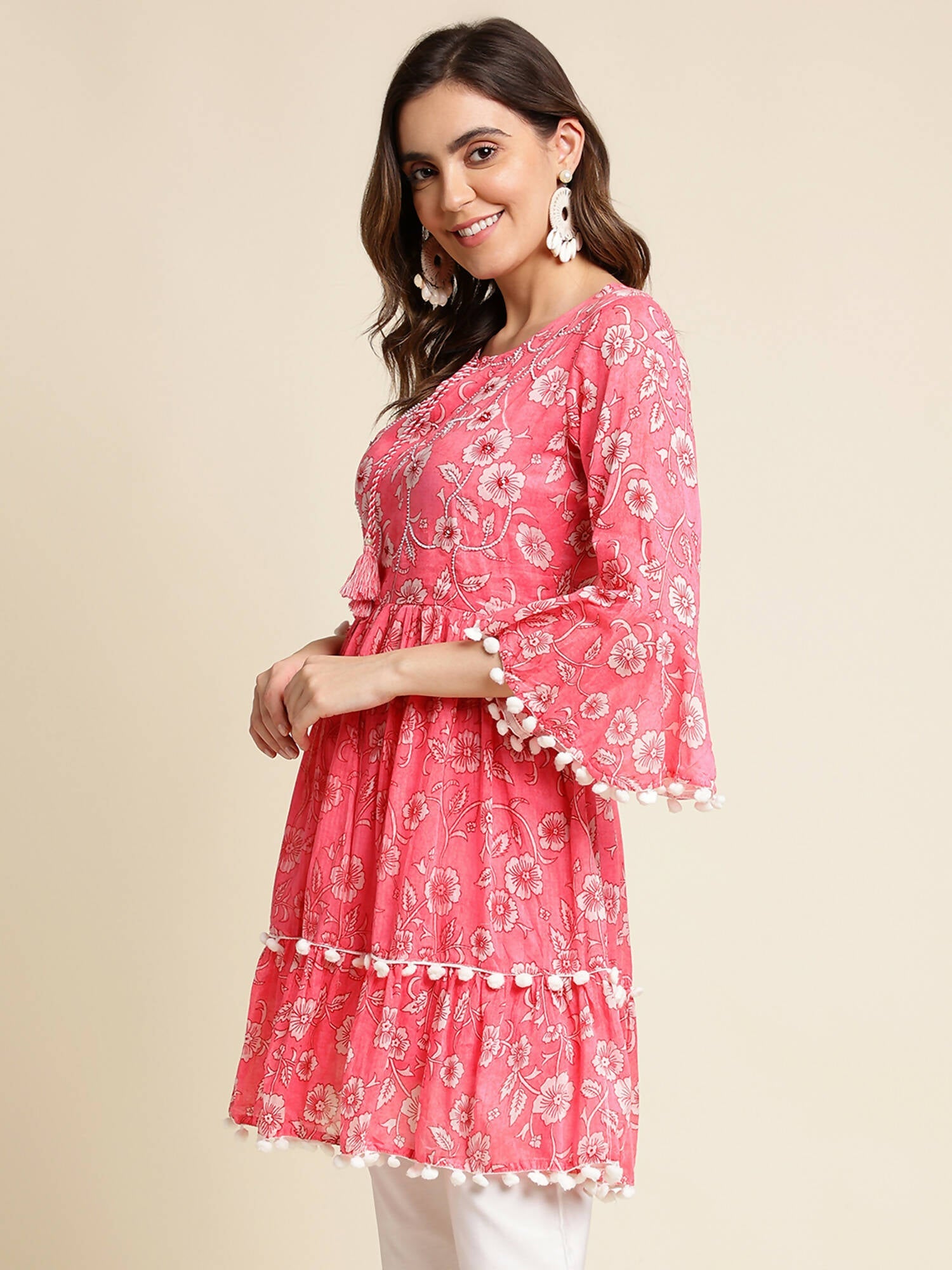 Pink Cotton Floral Printed Top - Himanshi