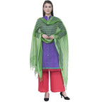 A R Silk Women's Self Check Cota Cotton Parrot Green Dupattas and Chunnis
