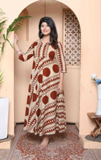 Miravan Womens Brown Printed V-Neck Anarkali Kurta - Distacart